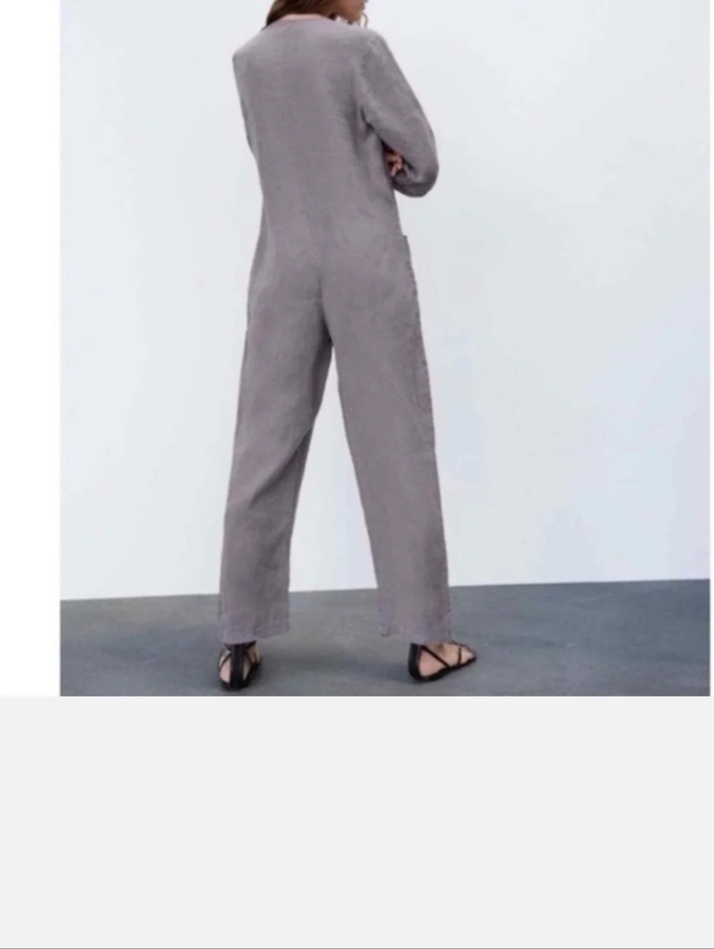 ZARA Lillian Light Gray Chic Effortless Button-Front Minimalist Utility Jumpsuit